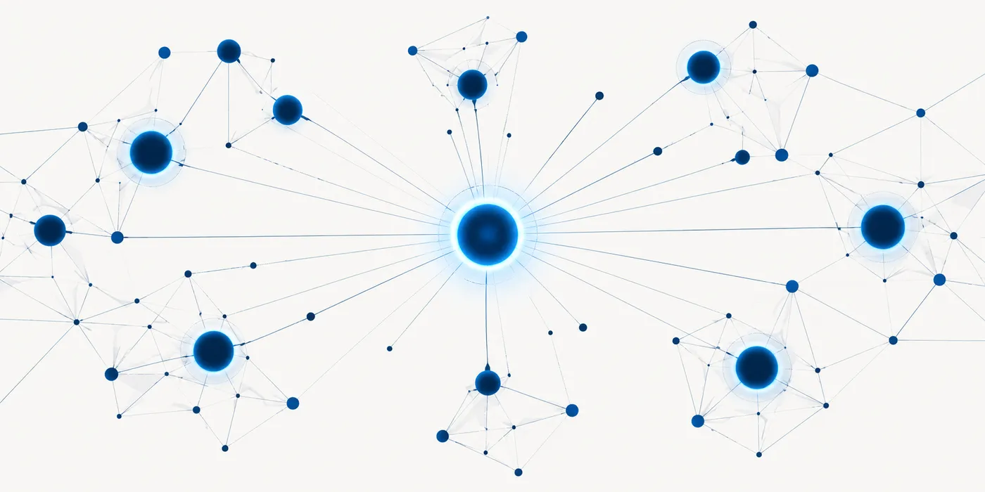 Glowing network of brand nodes around a central AI model, with one dark node left unconnected